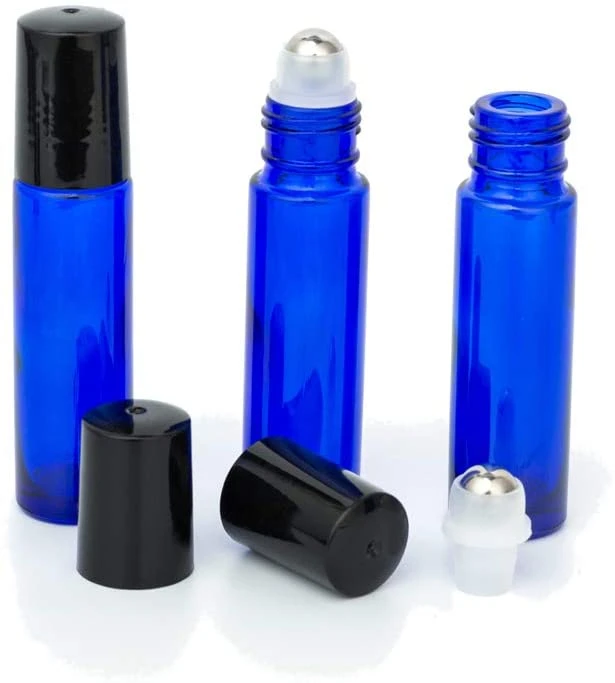 Manufacturer 10ml Roller Bottles Cobalt Blue Thick Glass Essential Oil Roller Bottles with Stainless Steel Roller Ball Black Cap