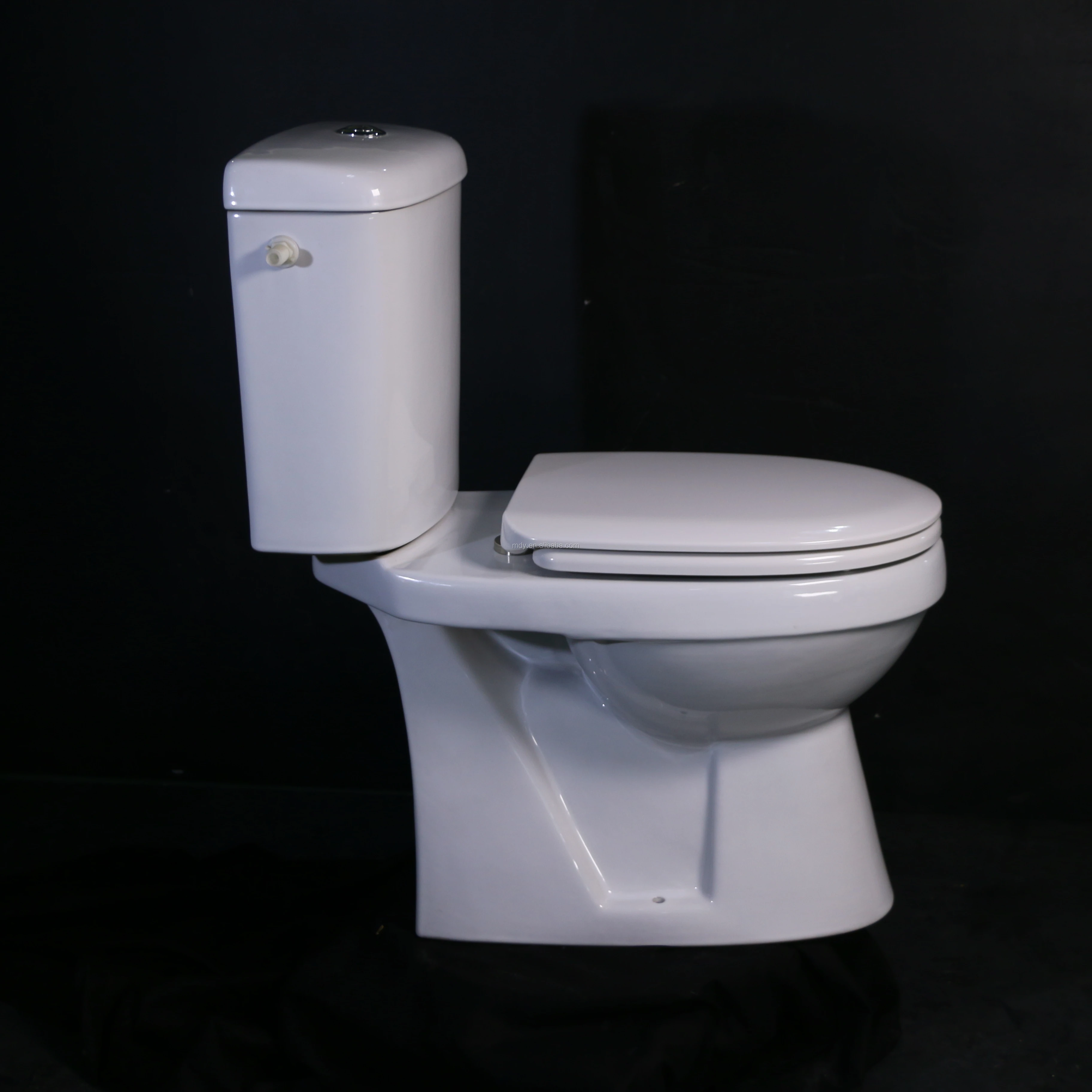 Medyag CE Modern extended height 480mm P-trap Europe high quality soft closing normal flush washdown rimless Two Piece Toilet
