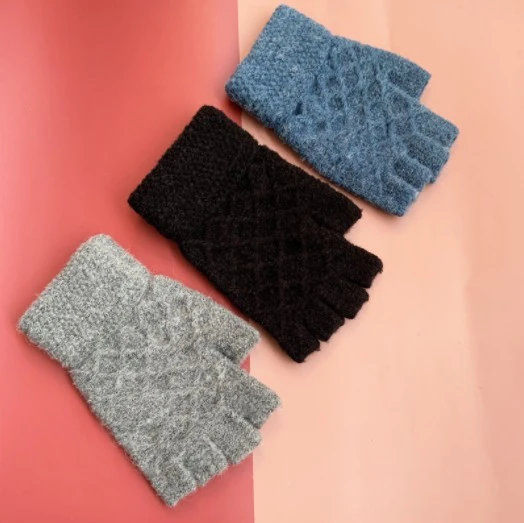Men Women  Fingerless  Winter Soft Warm Mittens Knitted Gloves