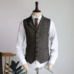Men&#039;s Lapel Casual Plaid Waistcoat Gentleman Business Suit Check Vest