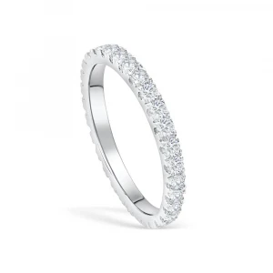 Micro Pave White CZ 925 Sterling Silver Fine Jewelry Women Thin Eternity Band Rings