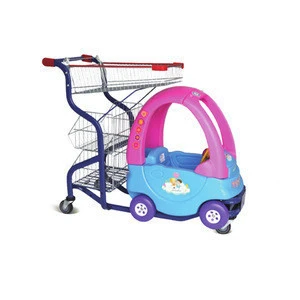 Mini supermarket children trolley Kids metal shopping carts with cars