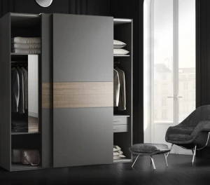 Modern Furniture Fitted Sliding Door Closet Gray Color Bedroom Wardrobes