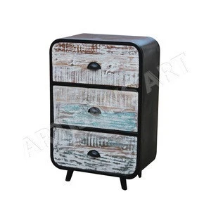 Modern Industrial 3 Drawer Filing Cabinet, Vintage Metal Reclaimed Wood Drawer Chest, Office Furniture Supplier