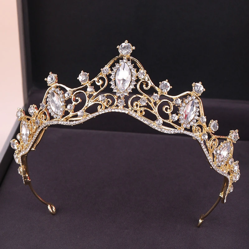 Morili Crystal Bridal Hair Jewelry Tiara and Crown Wedding Hair Accessories Big Top Crystal Fashion for Women Queen Gold MTB6