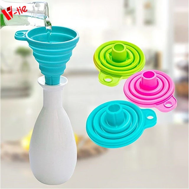 Multi-function Silicone Collapsible  Foldable Kitchen Funnel for Water Bottle Liquid
