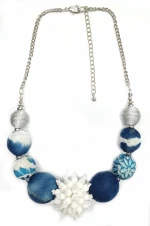 Multicolor Stone Balls with White Beads Necklace with Silver Plated Chain