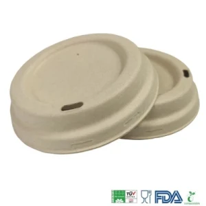 Natural Biodegradable Sugarcane Bagasses Hot Coffee 12oz Cup Lid for 90mm