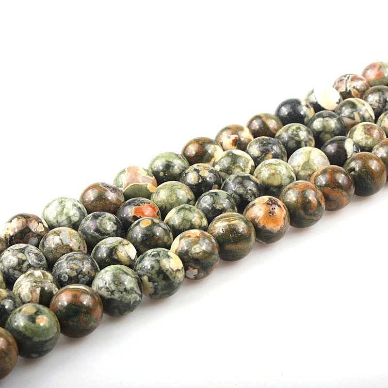 Natural Green Rhyolite Jasper for Jewelry Making Beads Green Rhyolite Jasper Smooth Round Stone Loose Beads15.5&quot;