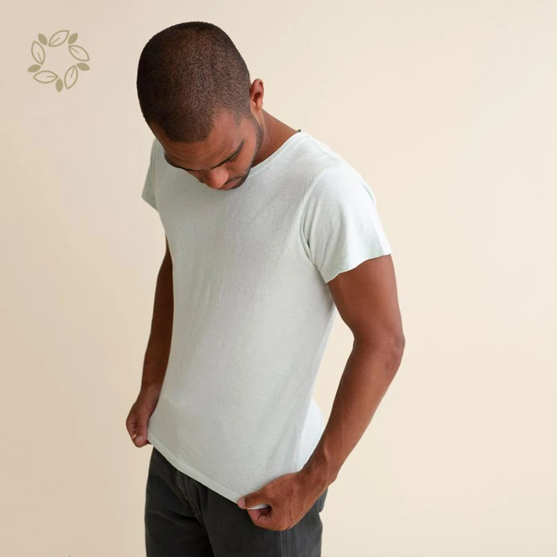 Natural Organic Cotton Hemp Mens T-shirt Summer Soft Short Sleeve Mens Hemp T-shirt Eco-friendly Plain Dyed Mens T-shirt
