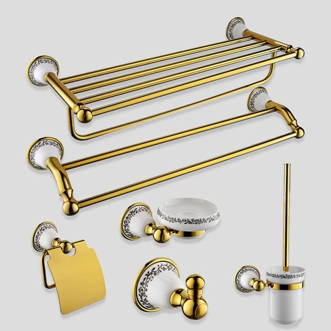 New Arriival gold Brass new bathroom hardware set resin apartment office