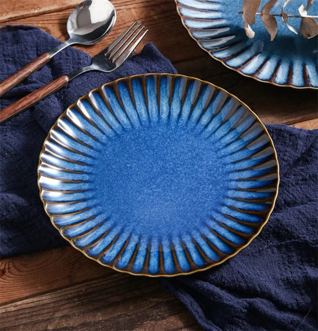 new -arrival reactive glaze glossy blue restaurant serving stoneware 16 pieces dinner set dinnerware