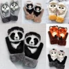 New Design Winter Warm Gloves 3D Animals Owl Bear Panda Fluffy Hand  Mitten Women Winter Warm