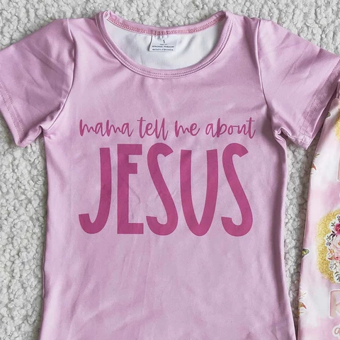 New Fashion Kids Designer Clothes Girls Bell Bottom Outfit Happy Easter Boutique Kids Clothes Girls Sets Jesus Baby Girl Clothes
