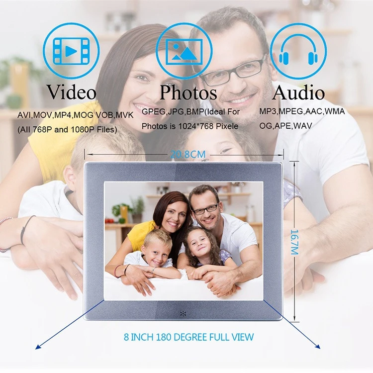 Newest Hot Selling 8 Inch Digital Photo Frames With Picture Video Playback Function