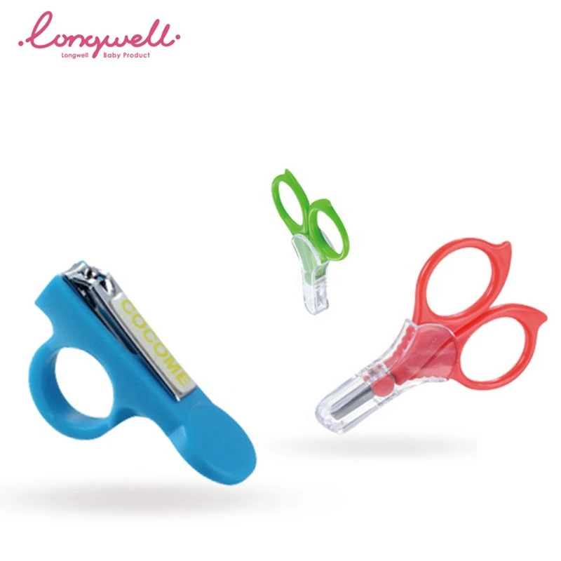 Ningbo Longwell 2pcs PP Baby Manicure Set Stainless Steel OEM Nail Clipppers Scissors Newborn Cleaner Safety Scissors Custom