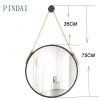 Nordic Style Round Decor Metal Wall Hanging Mirror With Leather Strap