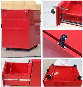 Office Equipment for A4 File Cabinet red lockable  3  drawer  storage   mobile pedestal