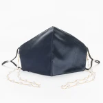 Office Work Fashion Navy Blue Cotton Silk Satin Designer Facemask with Pearl Chain