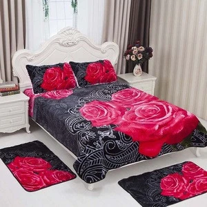 Otsukeroi super soft 220x240cm rose printed 1ply deep embossed Algeria style 5 pcs bedding set for South Africa market.