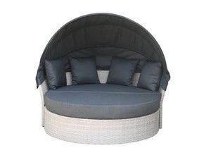 Outdoor Lawn Backyard Poolside Garden Round Aluminum Rattan Daybed Sofa Lounger Set Bed Patio Sun Bed in Stock with cushion