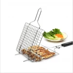 Outdoor Picnic BBQ Fish Meat Grill Stainless Steel Net Mesh Wire Clamp