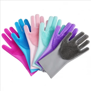 Pair of Reusable Silicone Rubber Scrubbing Sponge Scrubbers Dishwashing Wash Cleaning Gloves