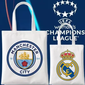 Pattern printed canvas tote bags around the Champions League customizable with Champions League pattern bags