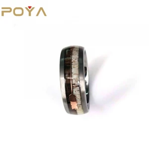 POYA Jewelry 8mm Tungsten Arrow over Deer Antler and Zebra Wood Inlay Wedding Band Ring