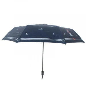 QIFENG 8S-3765 8K 21inch Black Rubber Customized Sailboat  3 folding umbrella with Top-quality  Wind-proof UV protection