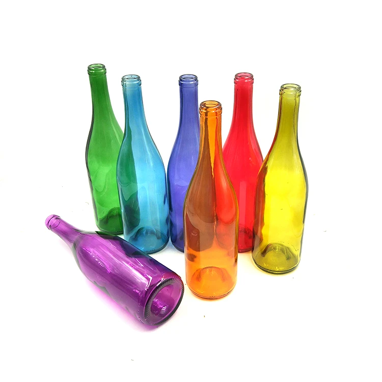Recycled colorful 750 ml glass bordeaux wine bottle