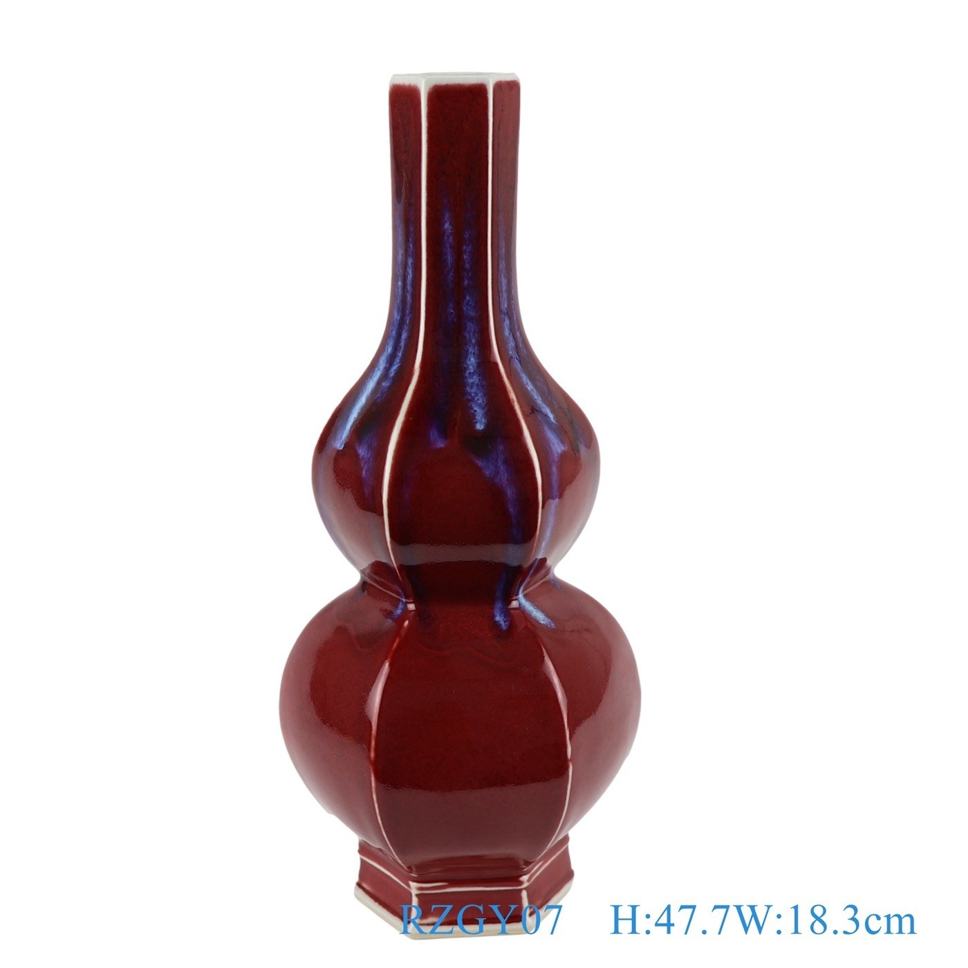 Red Glazed Kiln Hexagon Gourd Shape Porcelain Vase