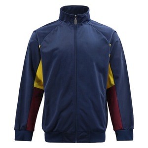 running wear men sports high quality plain oem polyester fitted uniform blue and yellow navy slim customised tracksuit top