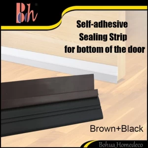 Self Adhesive Seal Strip Brown Rigid PVC Black Flexible Rubber Tape Sweep Weather Stripping Wooden Aluminium Glass Door Bottom