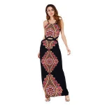Sexy style sleeveless women custom folk printed maxi other dresses