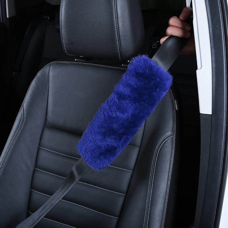 Sheepskin Car Seatbelt Protector Fur Soft Comfort Seat Belt Shoulder Strap Covers Harness Pads
