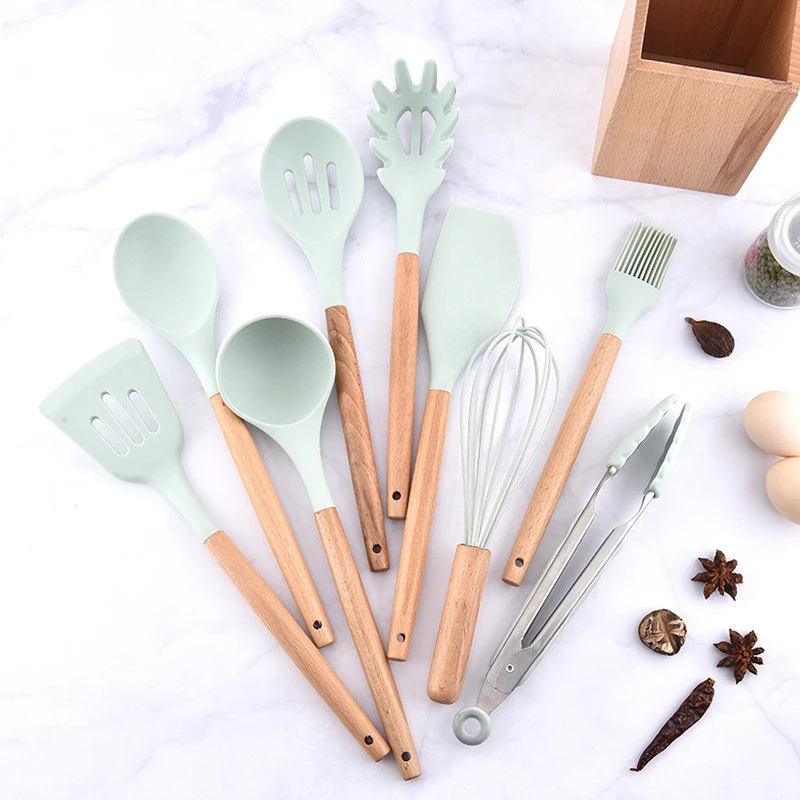 Silicone Kitchen Tools Cooking Sets with Storage Box Kitchenware Soup Spoon Spatula Non-stick Kitchen Tools Accessories Utensil