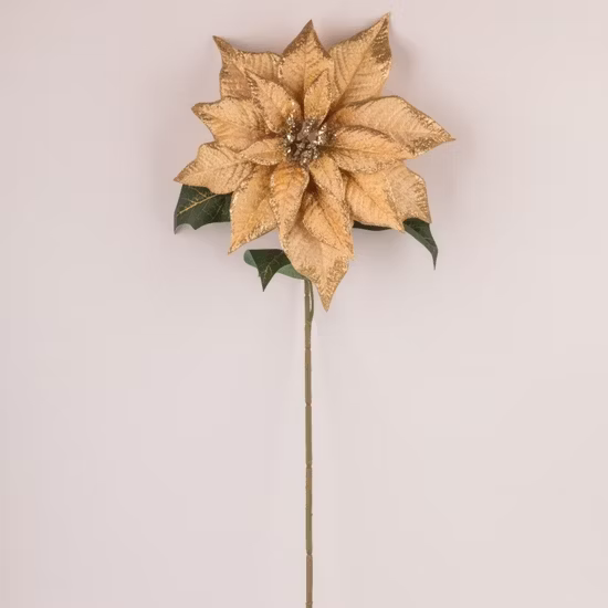 Wholesale Christmas Artificial Poinsettia Flowers Polyester Single Stem Poinsettia