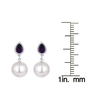 Sterling Silver with 14mm Cultured Pearl, Natural Amethyst and White Topaz Drop Earring