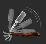 Straight Edge Razor Barber Wood Handle Stainless Steel Folding Razor, Cut Throat Razors, with 100 Free Single Blades