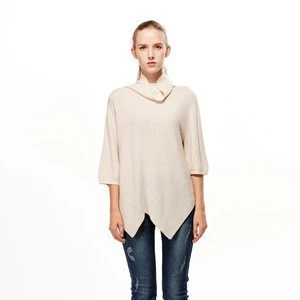 Stylish wool high quality turtleneck women irregular bottom half sleeve knitted pullover sweater