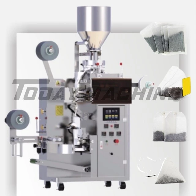 Tea bag making and filling machine for drinks maker machinewith string with label