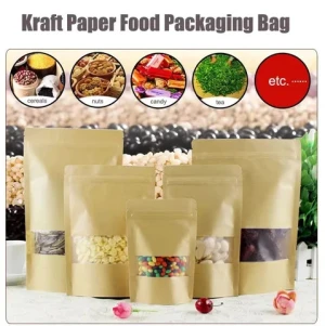 Tea Sachet Food Packaging custom frosted zipper bags Flat Pouch White Black Brown Kraft Paper Ziplock Bag With Clear Window