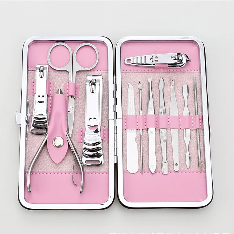 Travel Mini Nail Clippers Kit Pedicure Care Tools 12pcs Stainless Steel Grooming kit with Flower Design Case