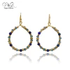 V&amp;R Natural Lapis Lazuli Earrings Drop Pendant Vintage Worn Gold Plated Fashion Earrings Jewelry