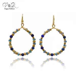 V&amp;R Natural Lapis Lazuli Earrings Drop Pendant Vintage Worn Gold Plated Fashion Earrings Jewelry