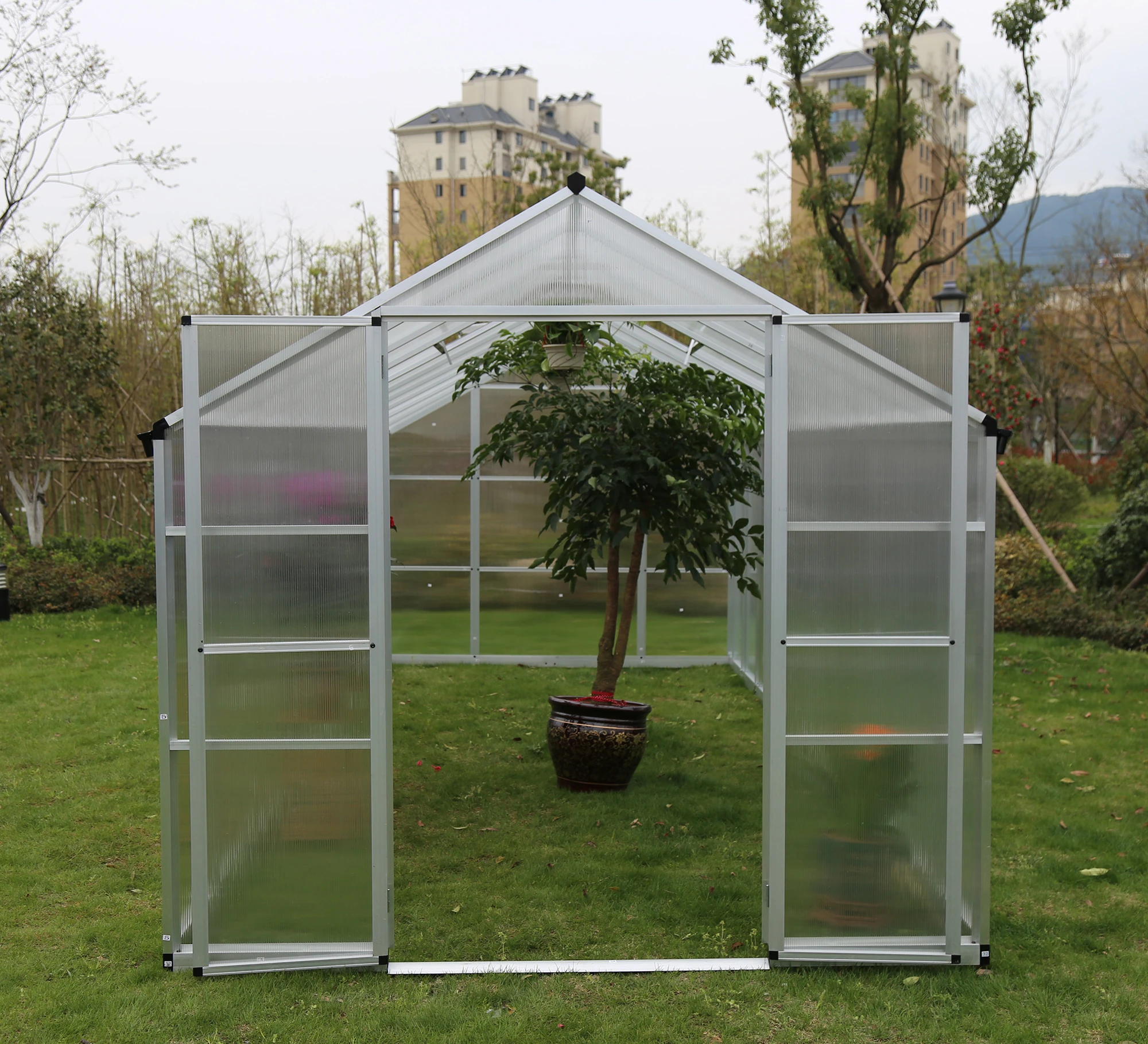 Walk-in Greenhouse Plant Growing Tent Large Green Garden Hot House with Adjustable Roof Vent, Rain Gutters Heavy Duty