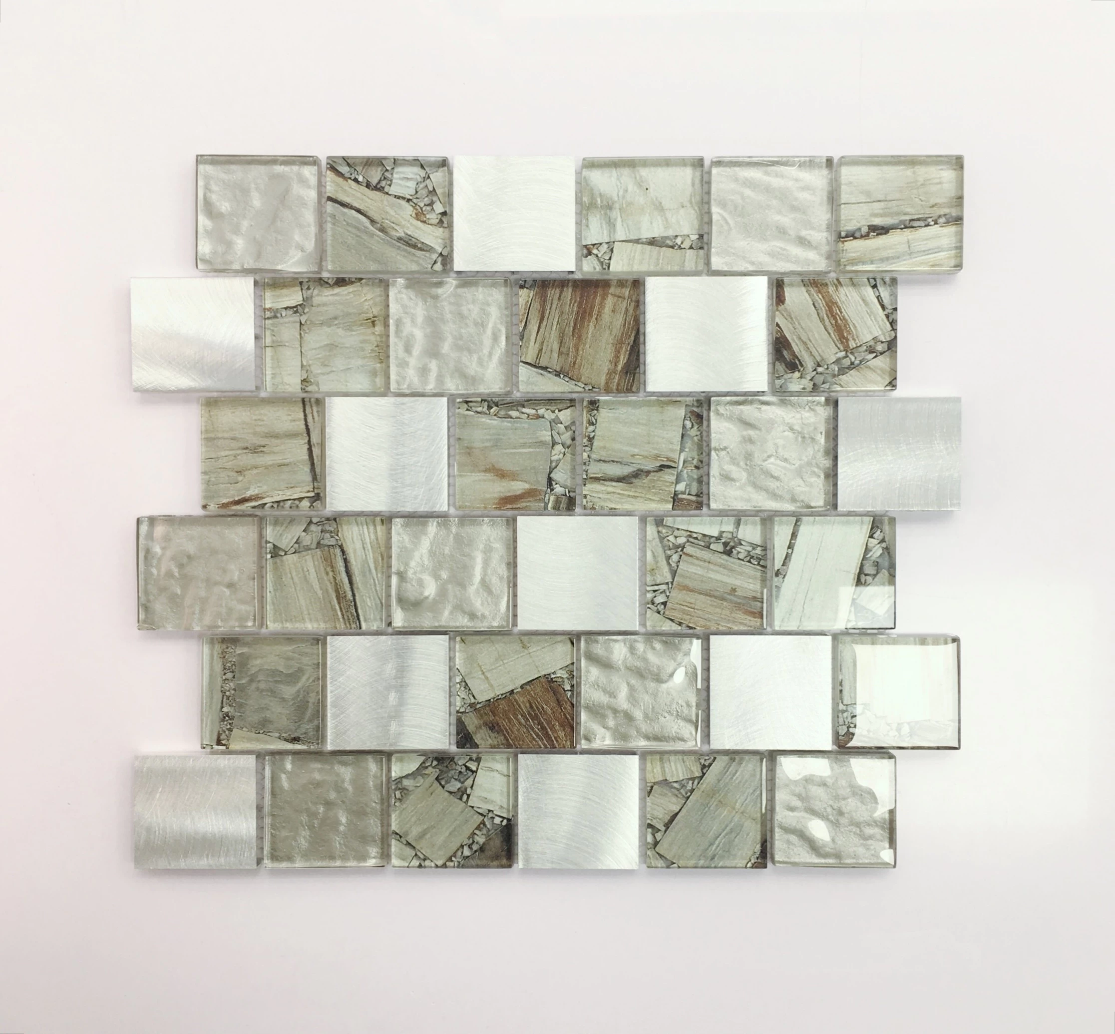 Wall decorate Inkjet super white glass mix metal aluminum crystal glass mosaic tiles for backsplash