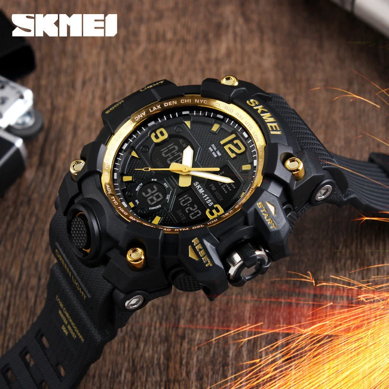 watchskmei 1155B analog and digital  military style watches army men sport waterproof wristwatches