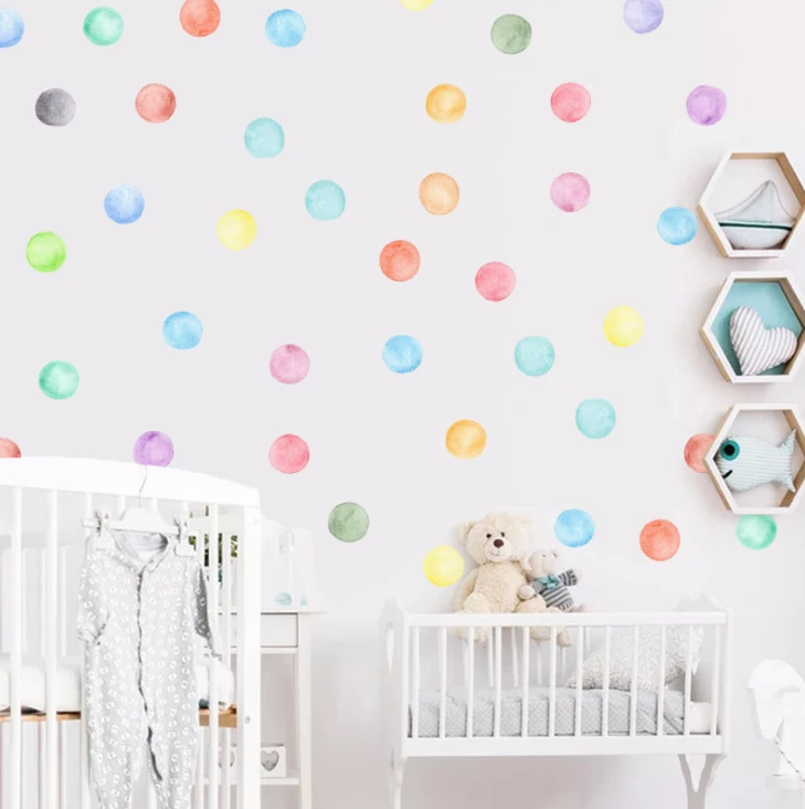 Watercolor Rainbow Polka Dot Decals Sticker - Reusable Decal  Nursery Decor, Kids Room Decal, Rainbow Decor